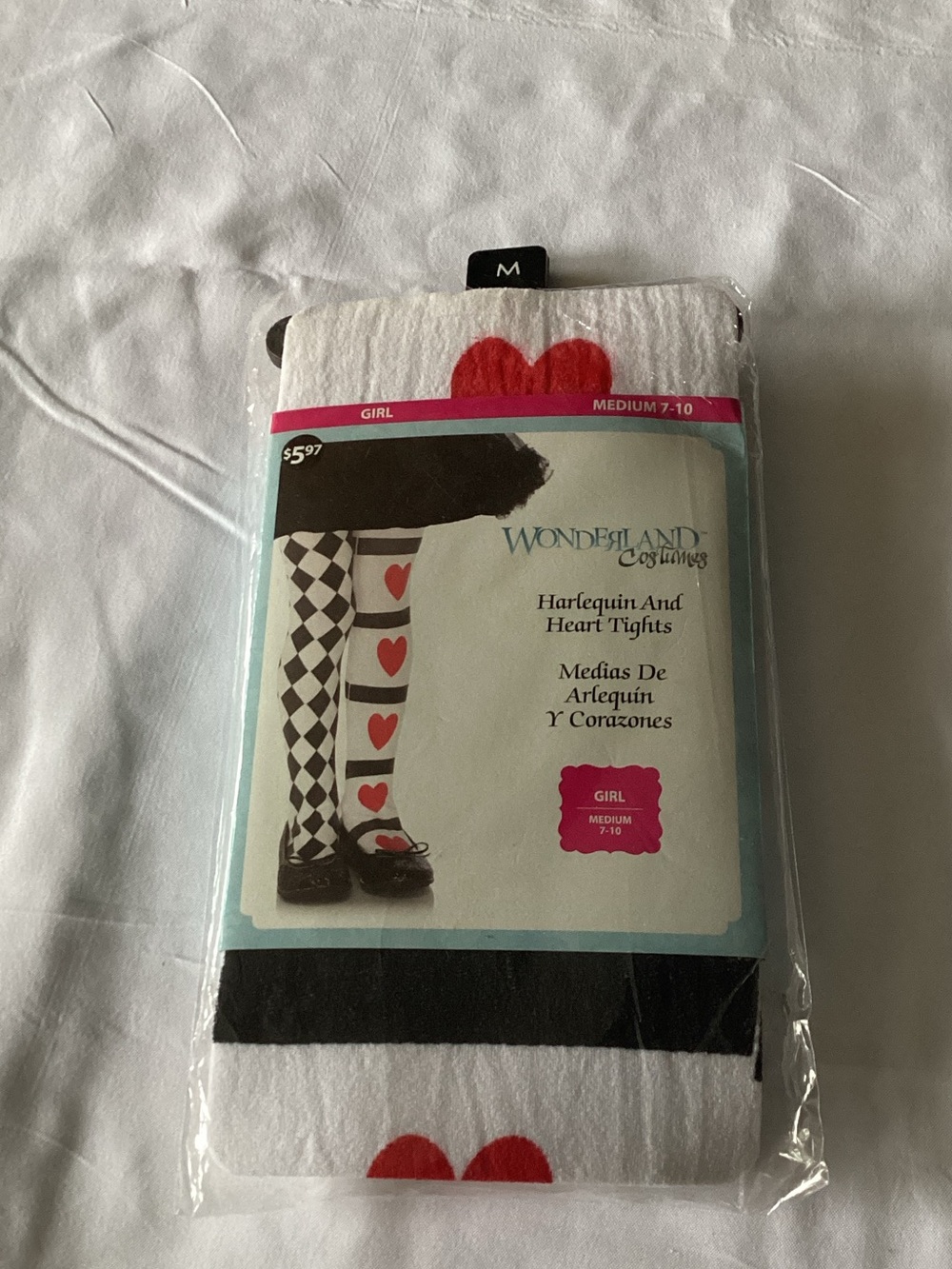 Girls' White Harlequin & Heart Tights